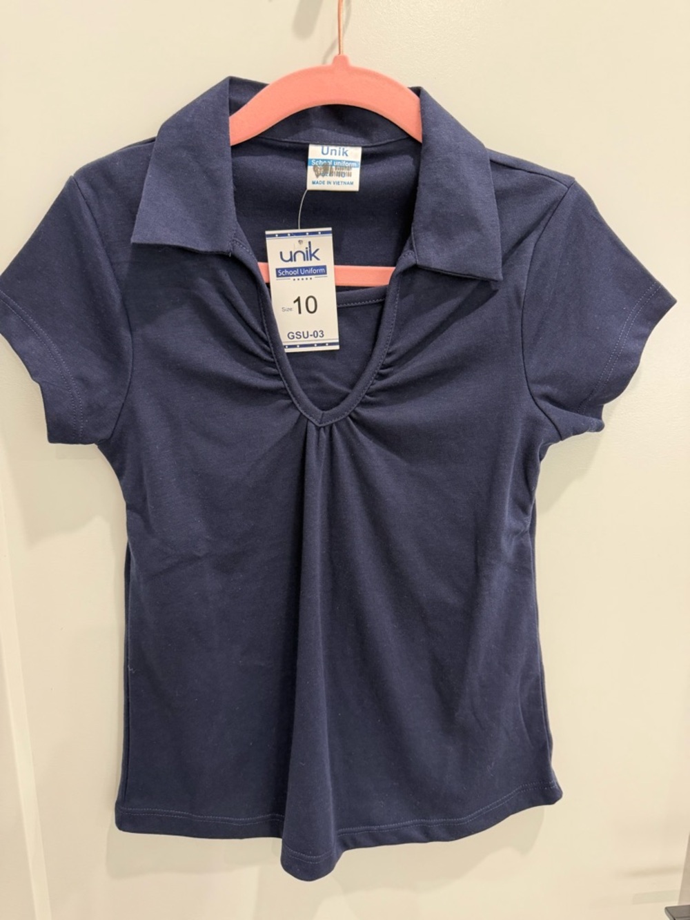 Girls Navy Short Sleeve V-Neck Gathered Polo Top